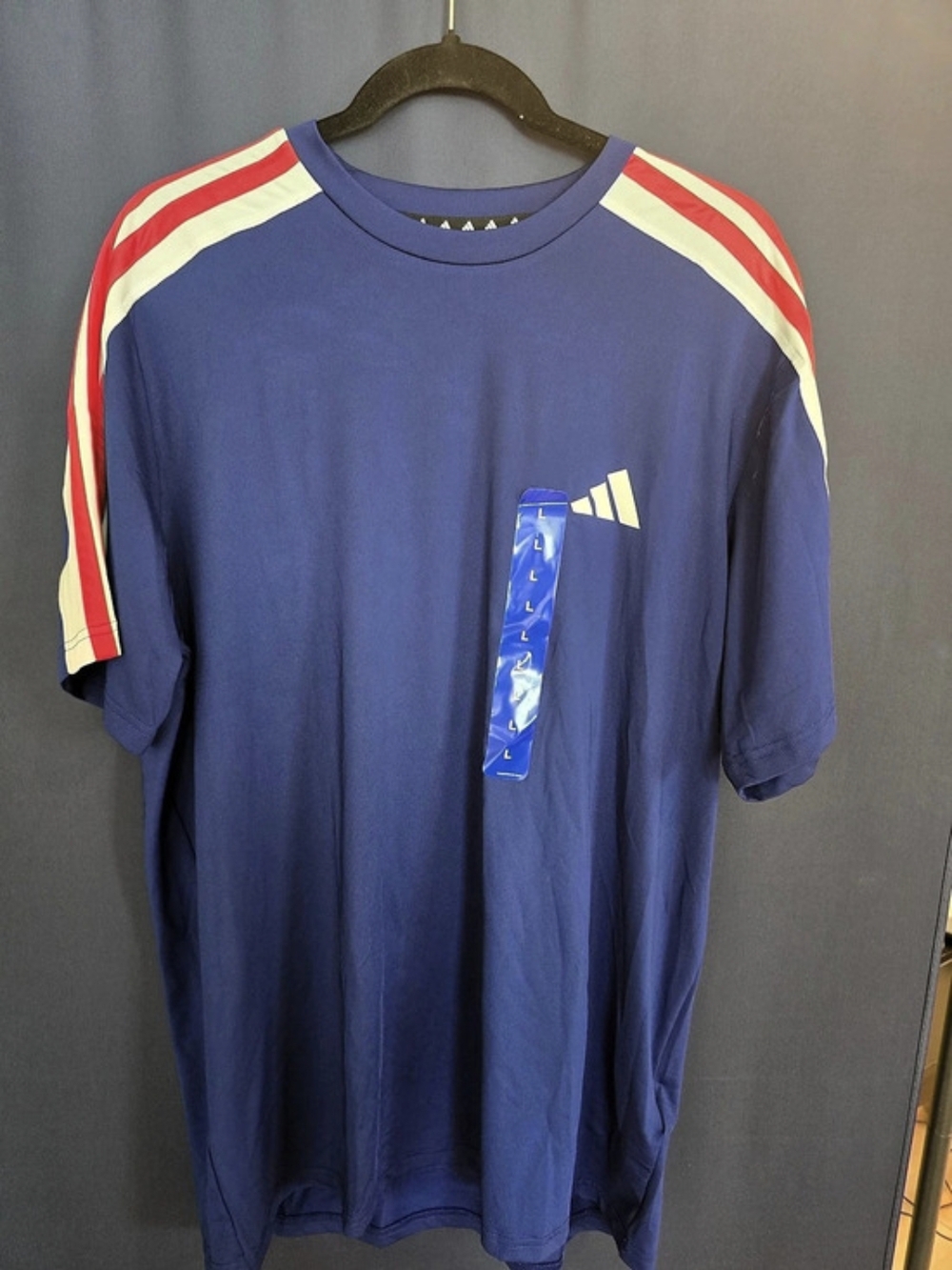 adidas Originals 3-Stripes Tee Men's Blue & Red Jersey Large
